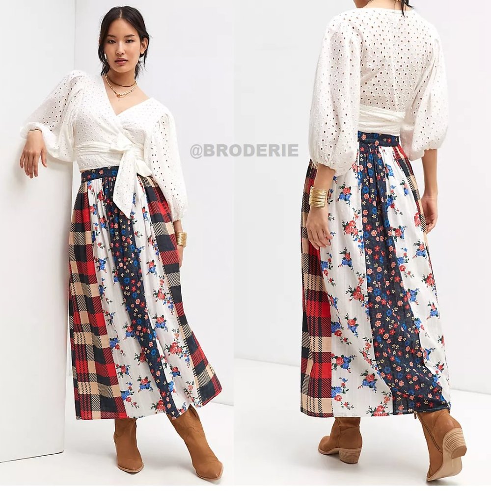 anthropologie Let Me Be Contrast Maxi Skirt